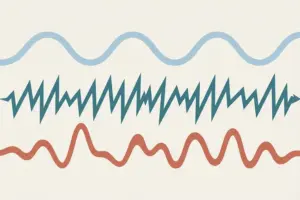 Three stacked wavy lines in different rhythms: one smooth and even, one sharp and jagged, one irregular and uneven.