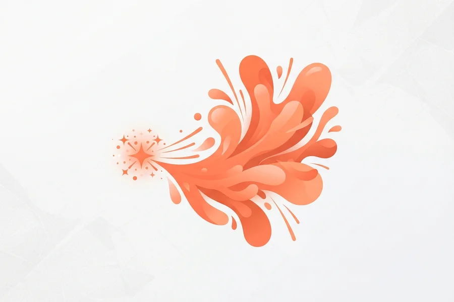 An abstract orange splash of shapes bursting outward from a small spark of light.