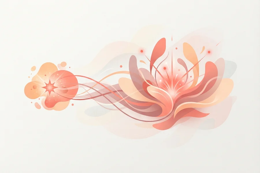 Forma floral abstracta en tonos cálidos, como una idea floreciendo.