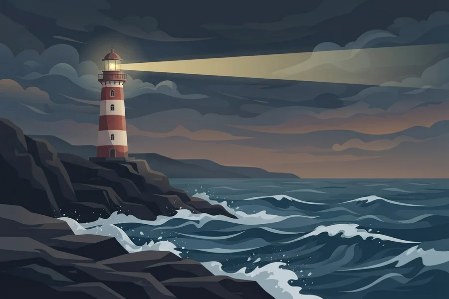 Ilustración de un ancla firme sosteniéndose en medio de un mar agitado, con un cielo despejándose en la parte superior.