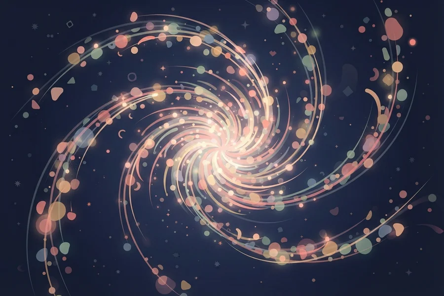 Una espiral de chispas y luces de colores girando sobre un fondo oscuro.