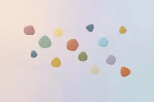 Illustration of colorful rounded shapes connected by thin lines like a network, on a soft pastel background.