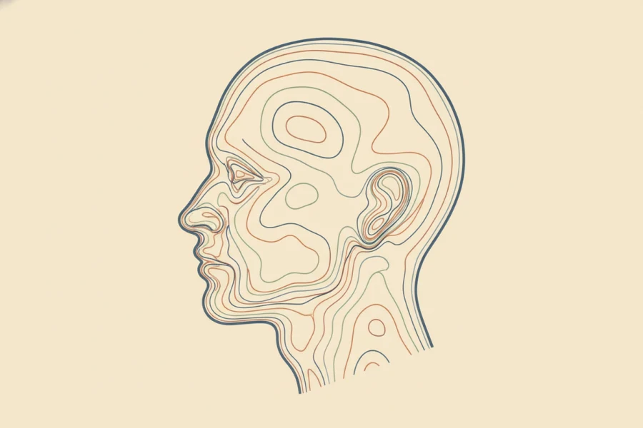 Líneas de nivel que forman una cabeza humana de perfil