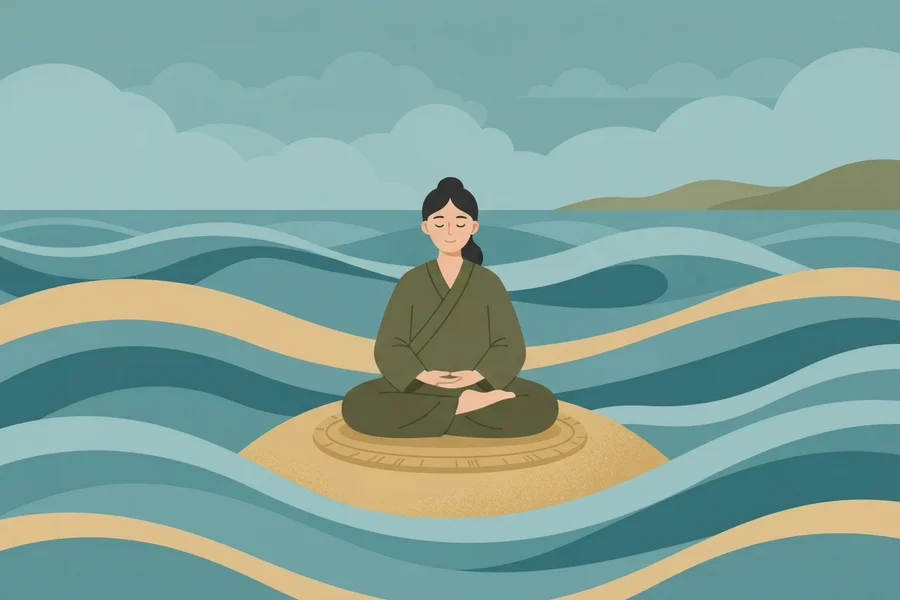 Ilustración de un estanque en calma, símbolo de la introspección serena