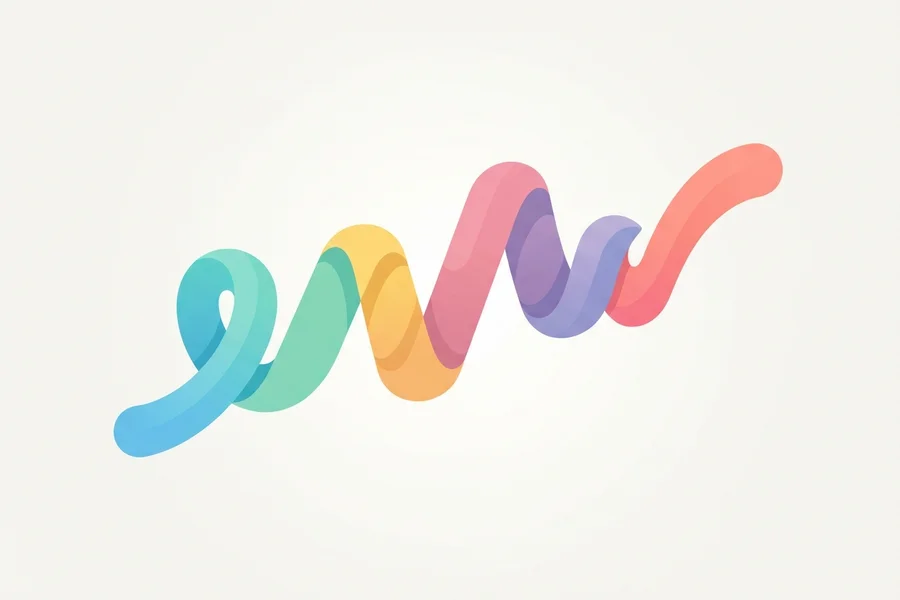 A colorful ribbon-like line looping and swirling across the frame in shifting bright colors.