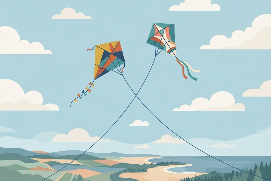Ilustración de dos siluetas en movimiento dejando estelas de color brillante, como chispas de energía compartida.